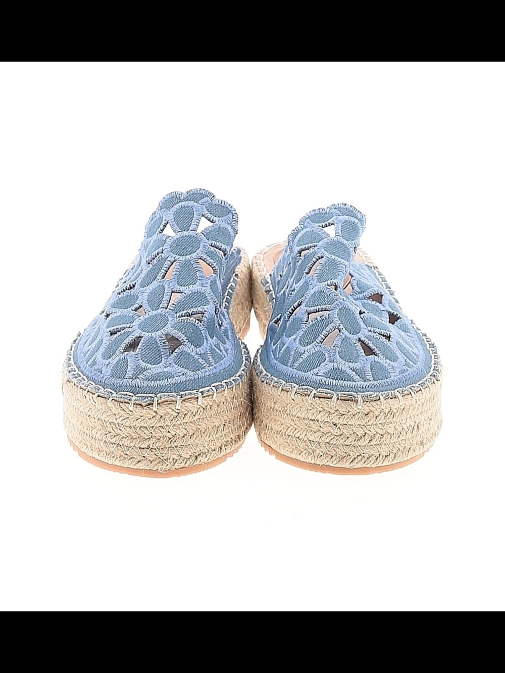 Blue Crochet Espadrille Platform Mules - Women's